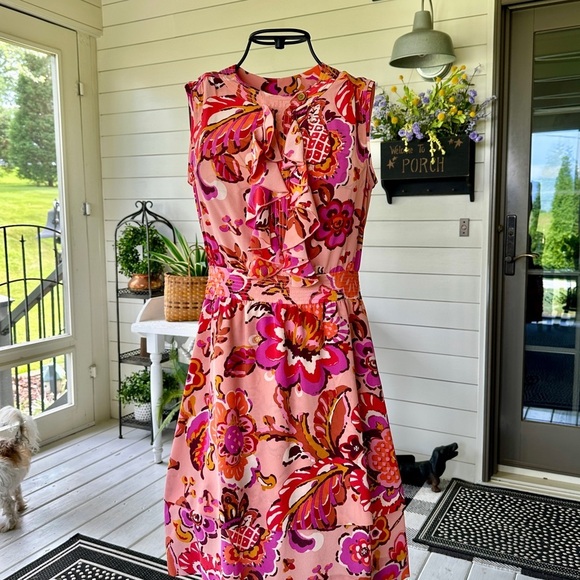 TORY BURCH, WOMENS SILK DRESS. PINK GRAPEFRUIT, WILDFLOWER DRESS. SIZE 4 - Picture 4 of 16